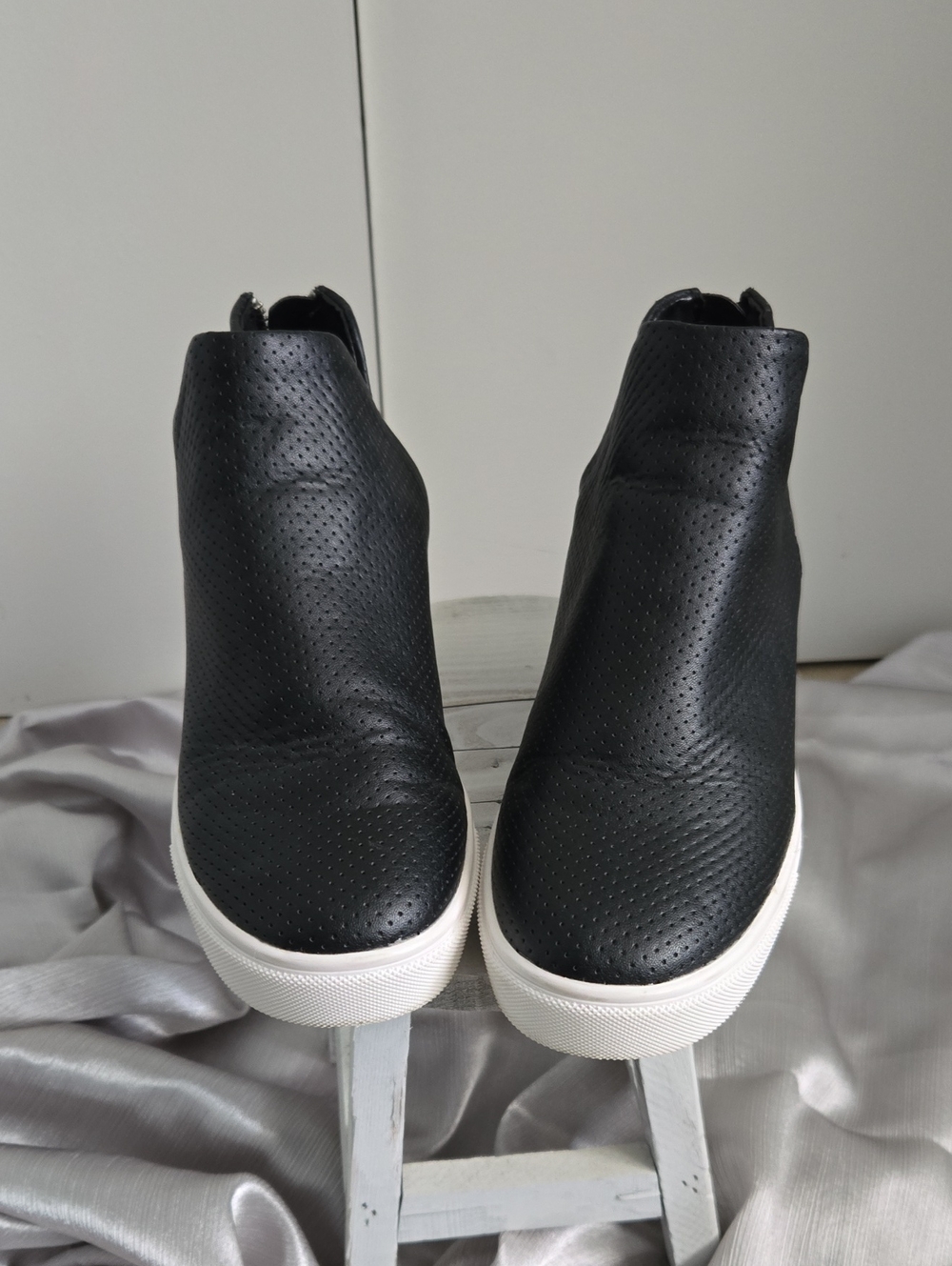 Black Slip-On Platform Sneakers with White Sole